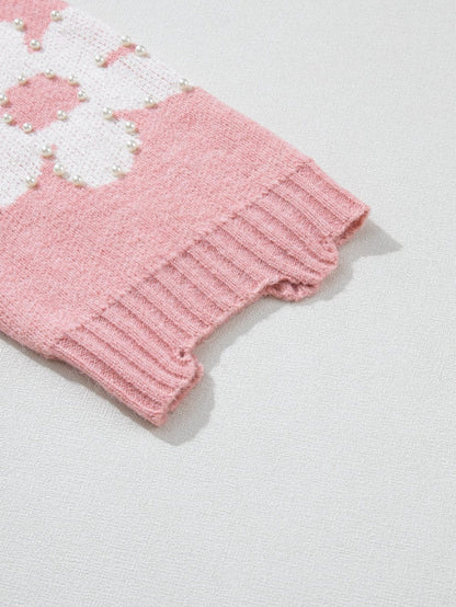 Floral Pearl Embellished Drop Shoulder Multicolor Sweater