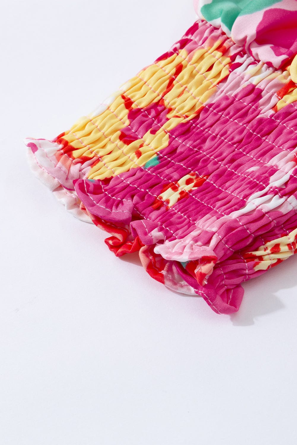 Floral Pink Bohemian Blouse with Shirred Sleeve Detail