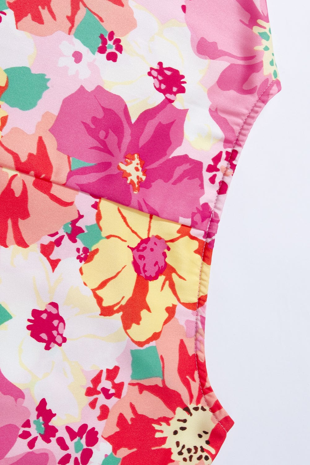 Floral Pink Bohemian Blouse with Shirred Sleeve Detail