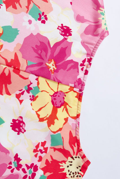 Floral Pink Bohemian Blouse with Shirred Sleeve Detail