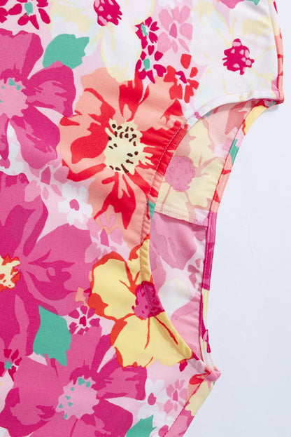 Floral Pink Bohemian Blouse with Shirred Sleeve Detail