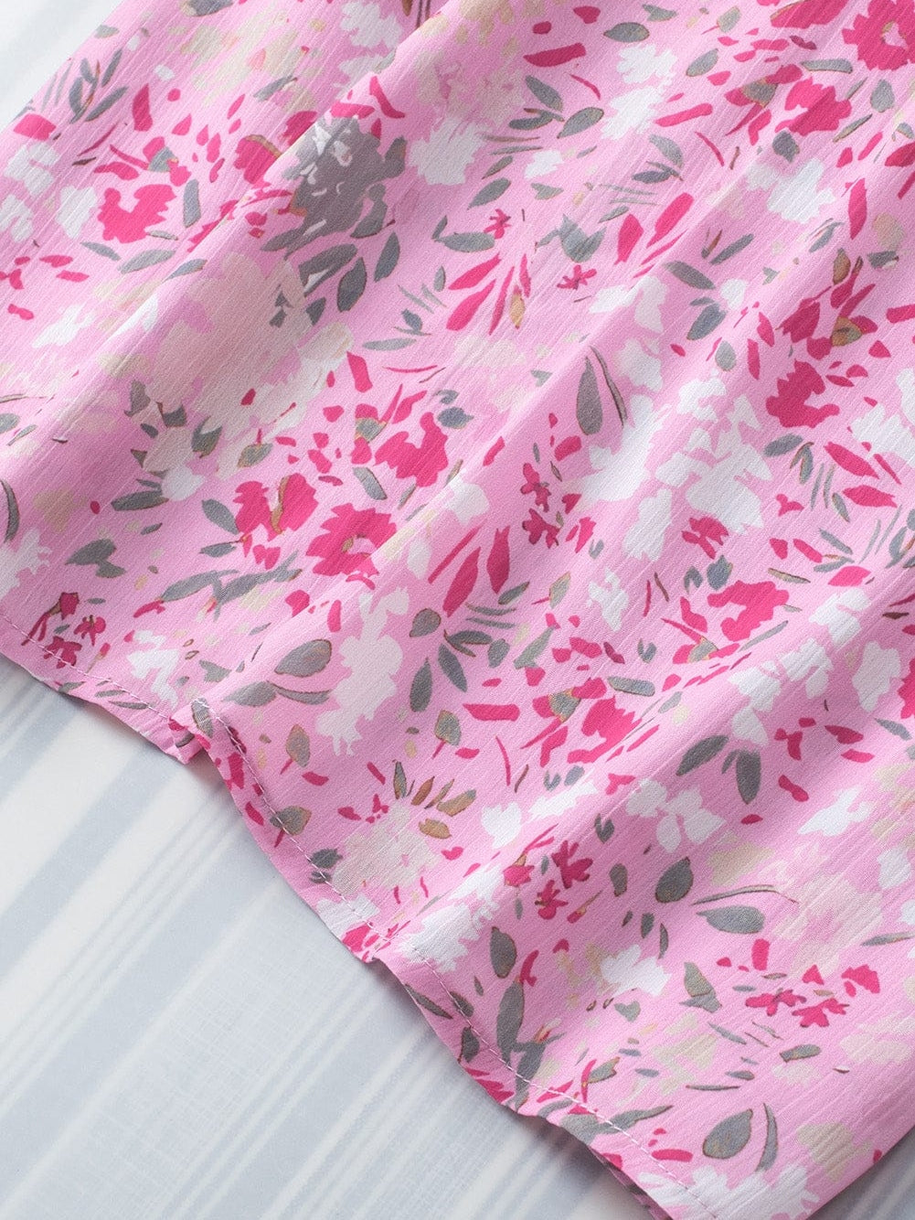 Floral Pink Mandarin Collar Blouse