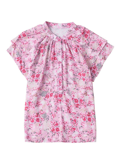 Floral Pink Mandarin Collar Blouse