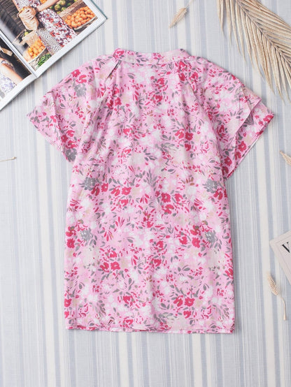 Floral Pink Mandarin Collar Blouse