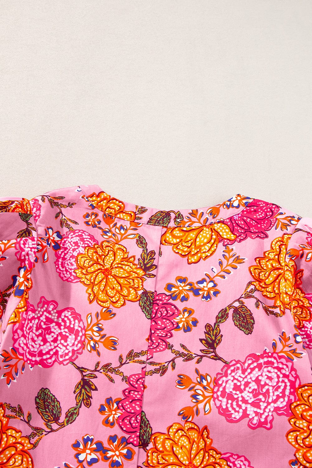 Floral Pink Ruffle Mini Dress with Bubble Sleeves and V-Neck