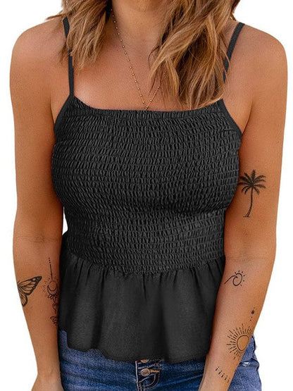 Floral Pleated Camisole Top with High Waist - Stylish Slim Fit Sling Vest for Women