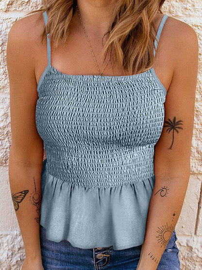 Floral Pleated Camisole Top with High Waist - Stylish Slim Fit Sling Vest for Women