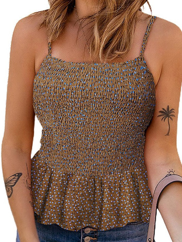 Floral Pleated Camisole Top with High Waist - Stylish Slim Fit Sling Vest for Women