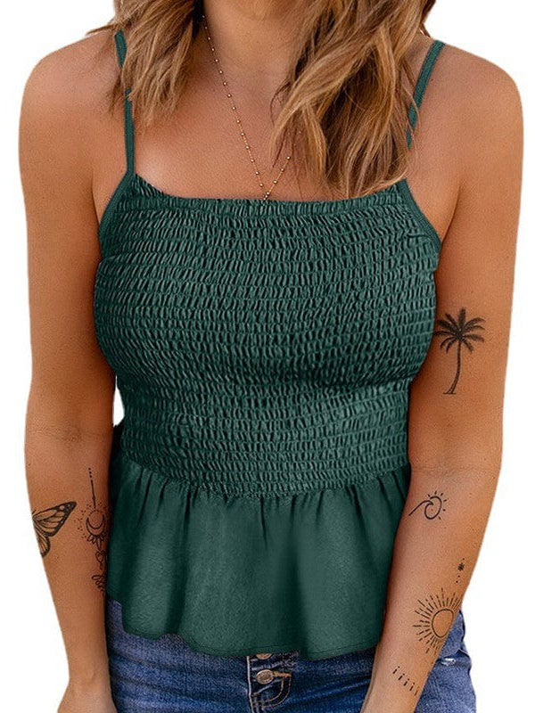 Floral Pleated Camisole Top with High Waist - Stylish Slim Fit Sling Vest for Women