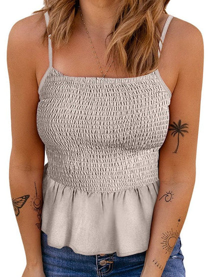 Floral Pleated Camisole Top with High Waist - Stylish Slim Fit Sling Vest for Women