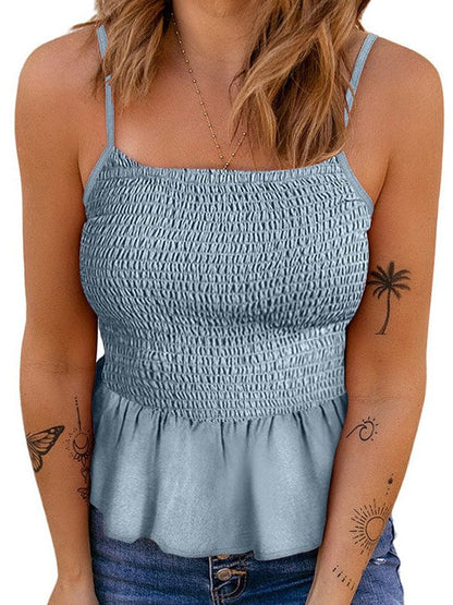 Floral Pleated Camisole Top with High Waist - Stylish Slim Fit Sling Vest for Women