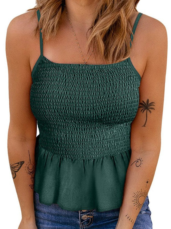 Floral Pleated Camisole Top with High Waist - Stylish Slim Fit Sling Vest for Women