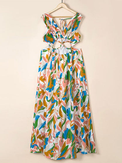 Floral Print Backless High Slit Maxi Skirt Dress