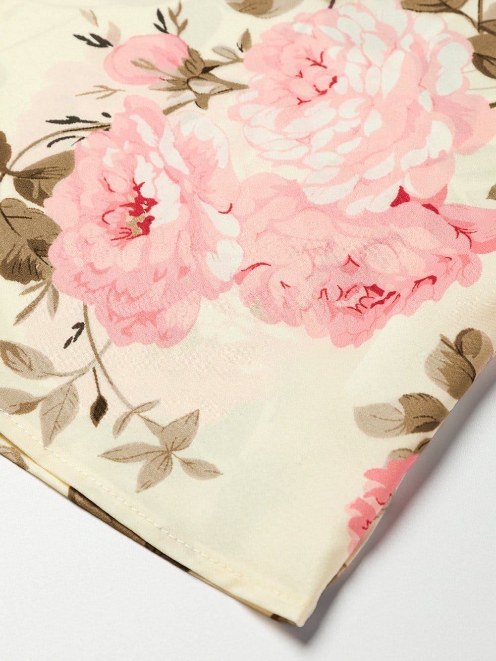 Floral Print Beige V-Neck Blouse with Lantern Sleeves