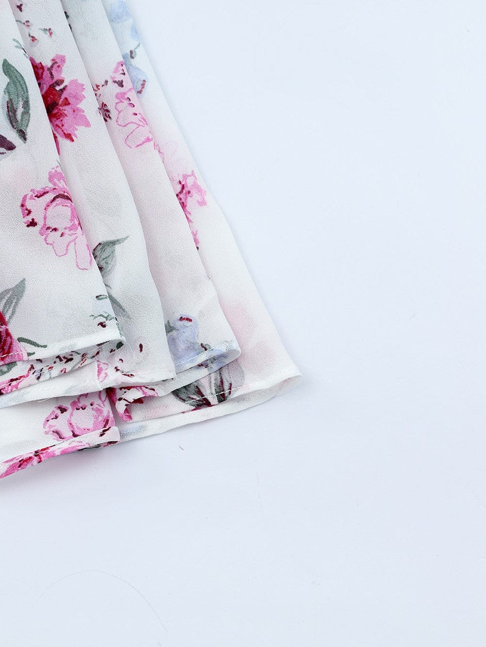 Floral Print Bishop Sleeve White Dress with Drawstring Waist