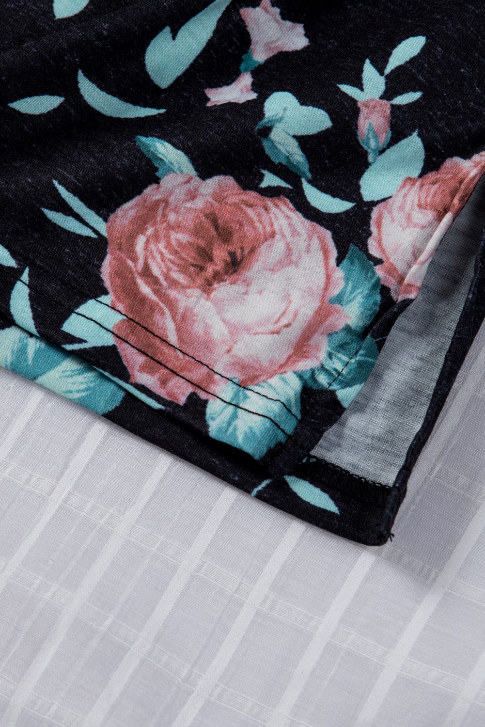 Floral Print Black Casual Midi Dress with Drawstring Waist