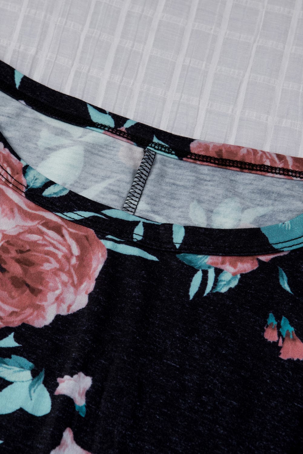 Floral Print Black Casual Midi Dress with Drawstring Waist