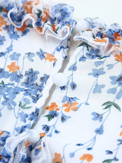 Floral Print Boho V-Neck Ruffle Dress with Open Back