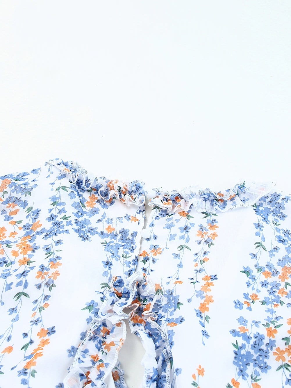 Floral Print Boho V-Neck Ruffle Dress with Open Back