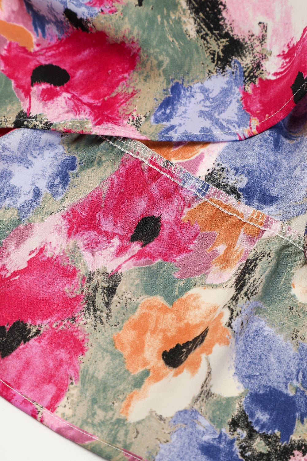 Floral Print Bubble Sleeve Shift Dress with V-Neck Tie