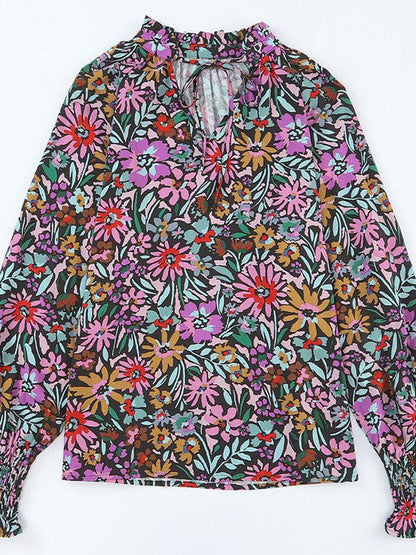 Floral Print Chiffon Blouse with Long Sleeves for Women
