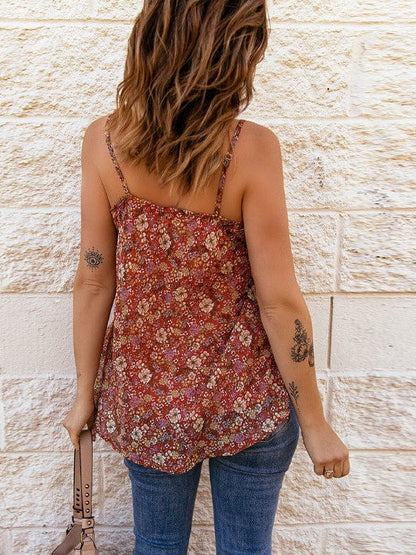 Floral Print Chiffon Camisole for Women with Sleeveless Loose Style