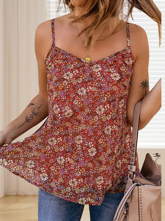 Floral Print Chiffon Camisole for Women with Sleeveless Loose Style