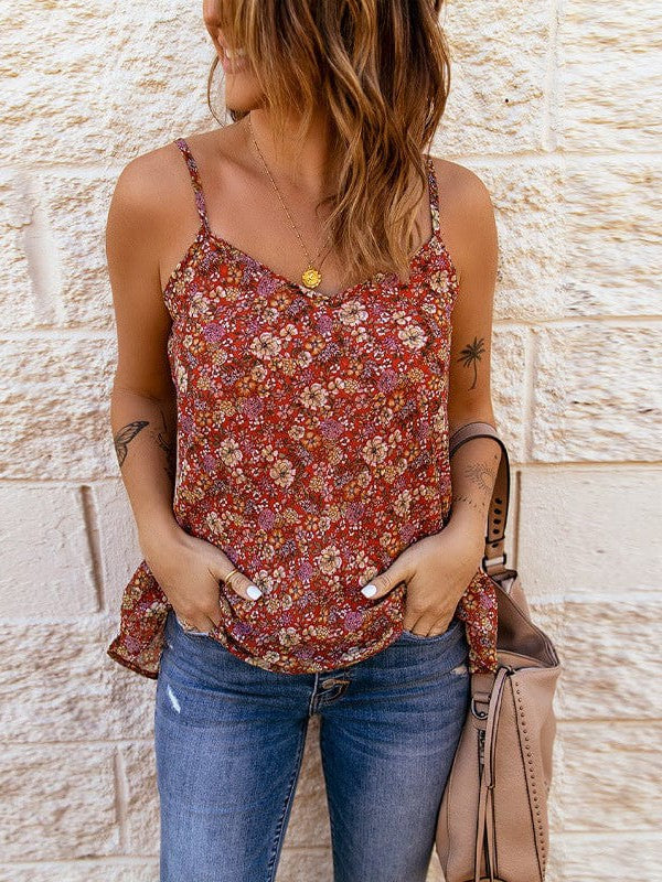 Floral Print Chiffon Camisole for Women with Sleeveless Loose Style