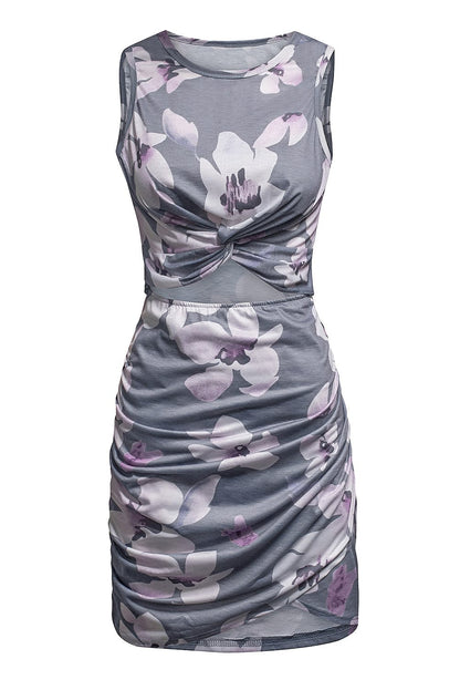 Floral Print Cut Out Bodycon Mini Dress