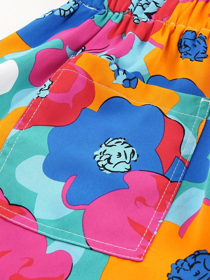 Floral Print Drawstring Casual Shorts with Multicolor Boho Style