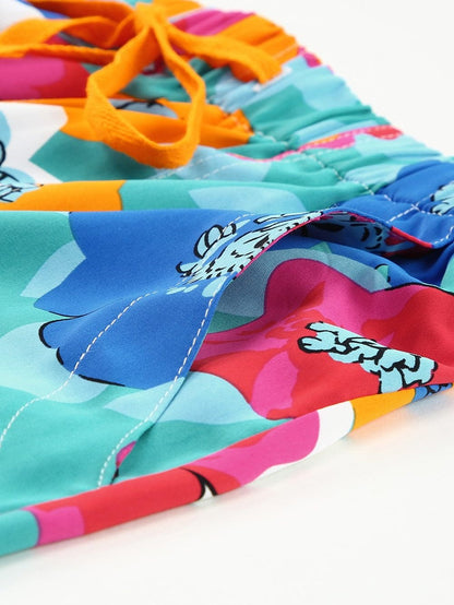 Floral Print Drawstring Casual Shorts with Multicolor Boho Style