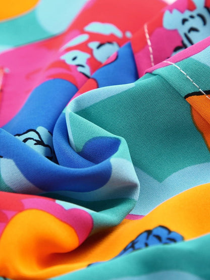 Floral Print Drawstring Casual Shorts with Multicolor Boho Style