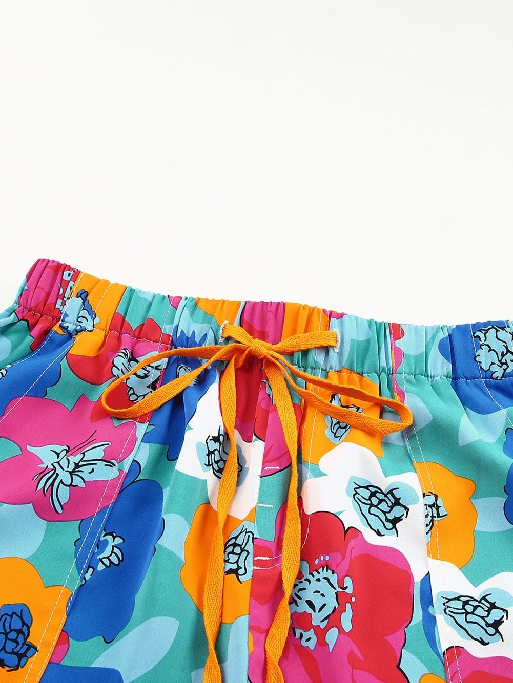 Floral Print Drawstring Casual Shorts with Multicolor Boho Style