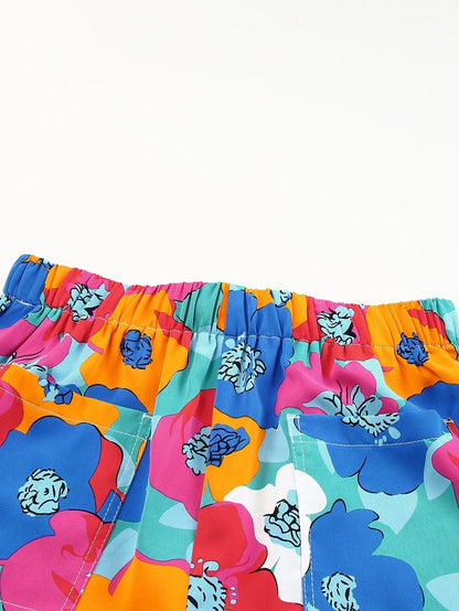 Floral Print Drawstring Casual Shorts with Multicolor Boho Style