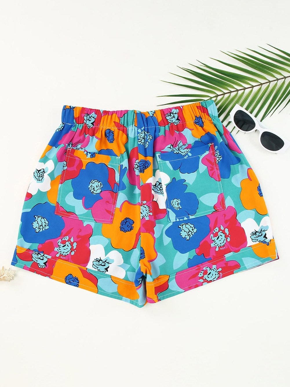 Floral Print Drawstring Casual Shorts with Multicolor Boho Style