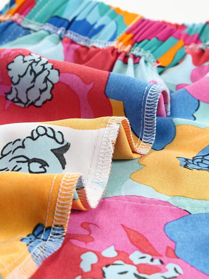 Floral Print Drawstring Casual Shorts with Multicolor Boho Style