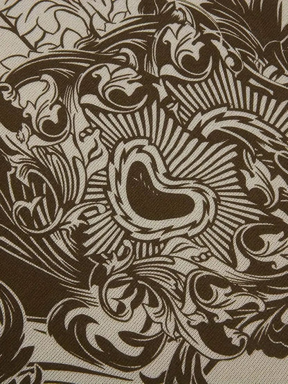 Floral Print Drawstring Zipper Pocket Loose Sports Hoodie