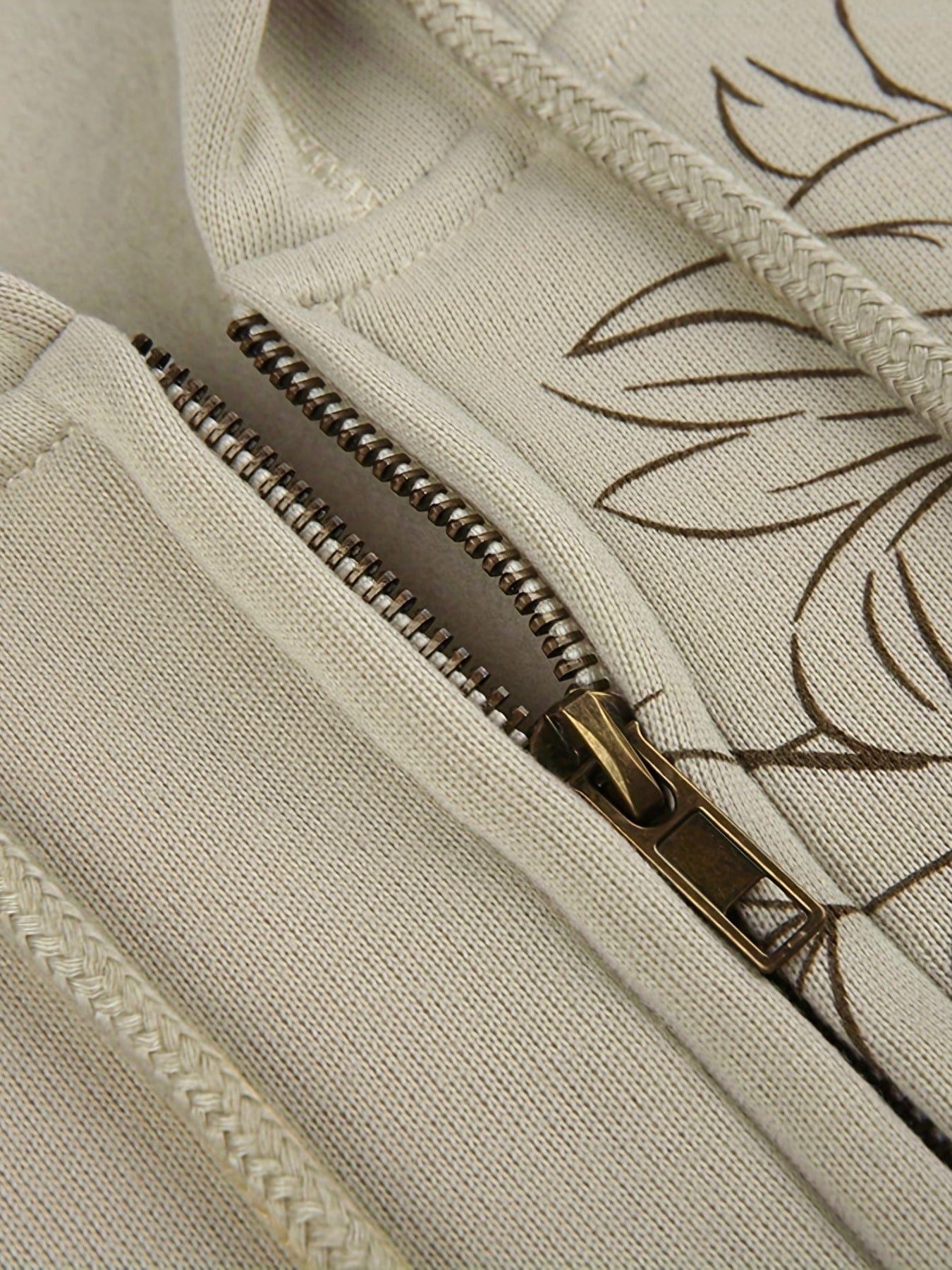 Floral Print Drawstring Zipper Pocket Loose Sports Hoodie