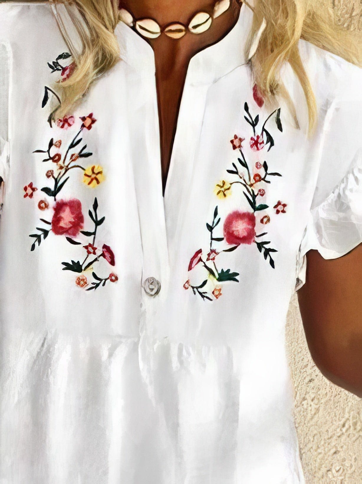 Floral Print Fringed V-neck Mini Dress