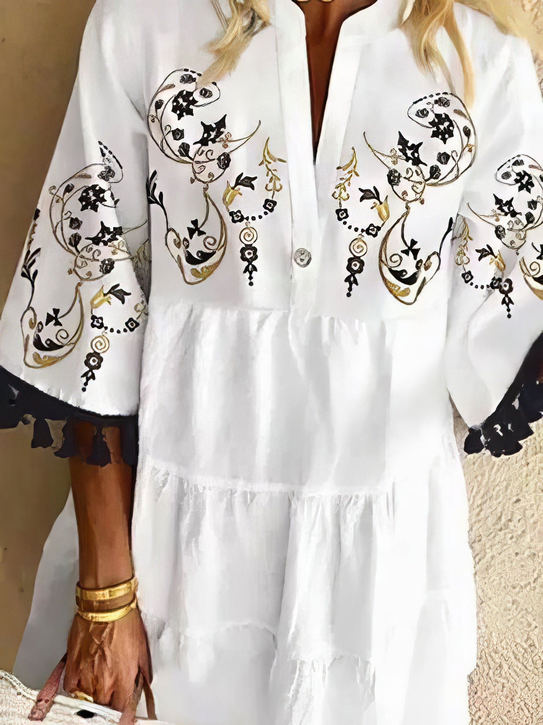 Mini Dresses - Floral Print Fringed V-neck Mini Dress - MsDressly