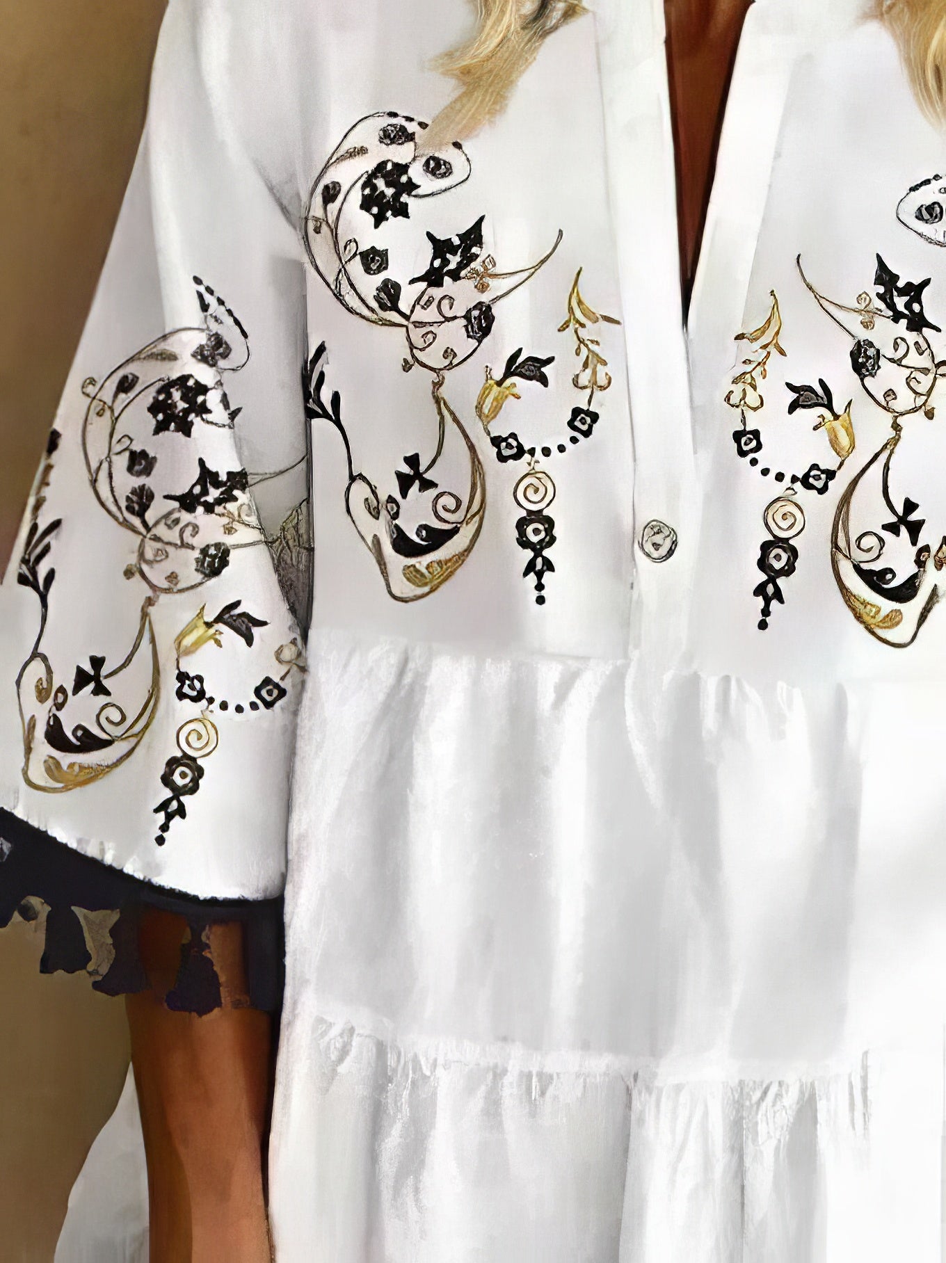 Mini Dresses - Floral Print Fringed V-neck Mini Dress - MsDressly