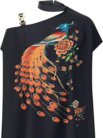 Floral Print Halter Batwing Sleeve Women's Blouse for Summer