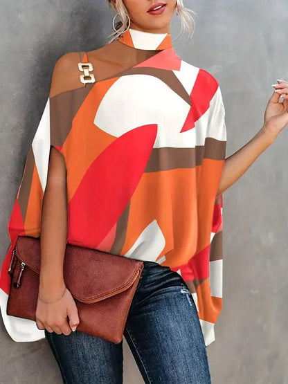 Floral Print Halter Batwing Sleeve Women's Blouse for Summer