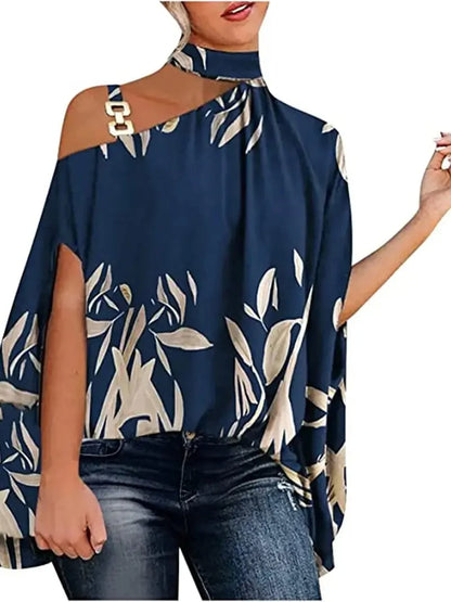 Floral Print Halter Batwing Sleeve Women's Blouse for Summer