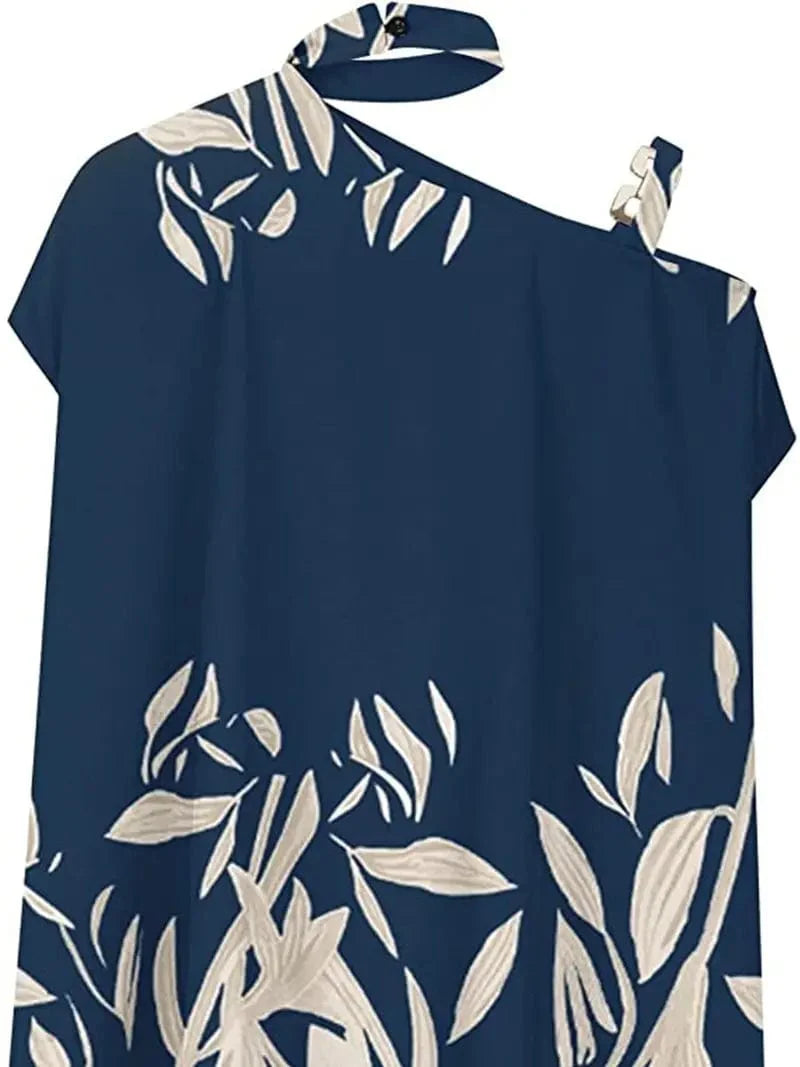 Floral Print Halter Batwing Sleeve Women's Blouse for Summer