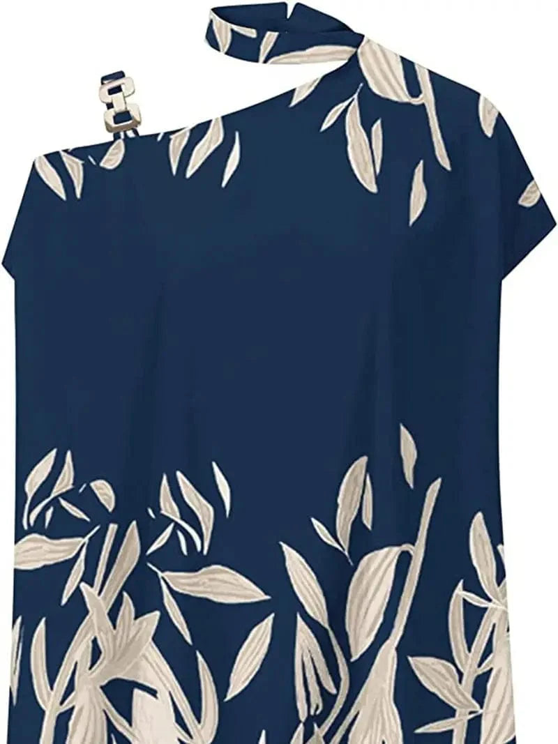 Floral Print Halter Batwing Sleeve Women's Blouse for Summer