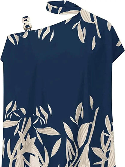 Floral Print Halter Batwing Sleeve Women's Blouse for Summer