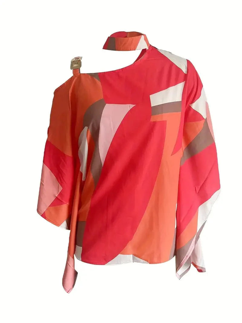 Floral Print Halter Batwing Sleeve Women's Blouse for Summer