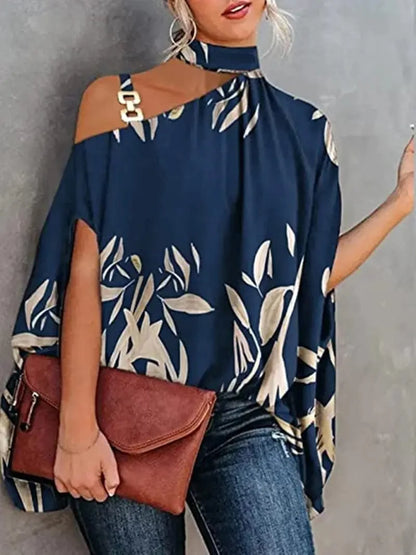 Floral Print Halter Batwing Sleeve Women's Blouse for Summer