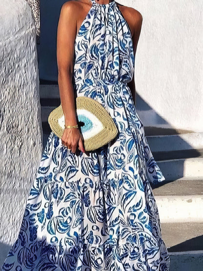 Maxi Dresses - Floral Print Halter Bohemian Long Skirt - MsDressly